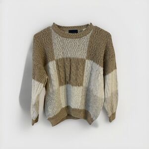 Vtg Mark Shale Sweater Mens Medium Beige Linen Blend Cable Knit Lightweight